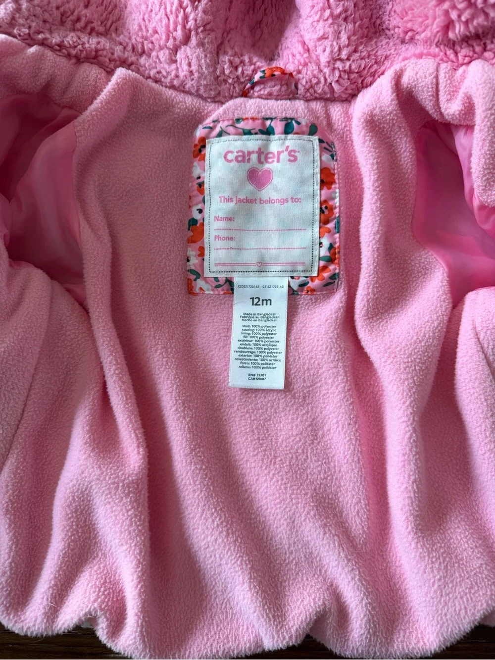 Baby Girl Pink Floral Puffer Jacket with Hood